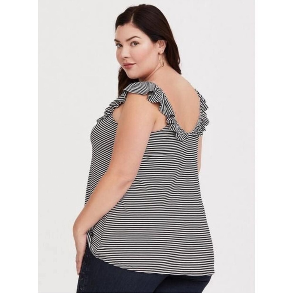 Torrid Tank Top Super Soft V Neck Ruffle Black White Striped Sz 14 - Picture 3 of 10